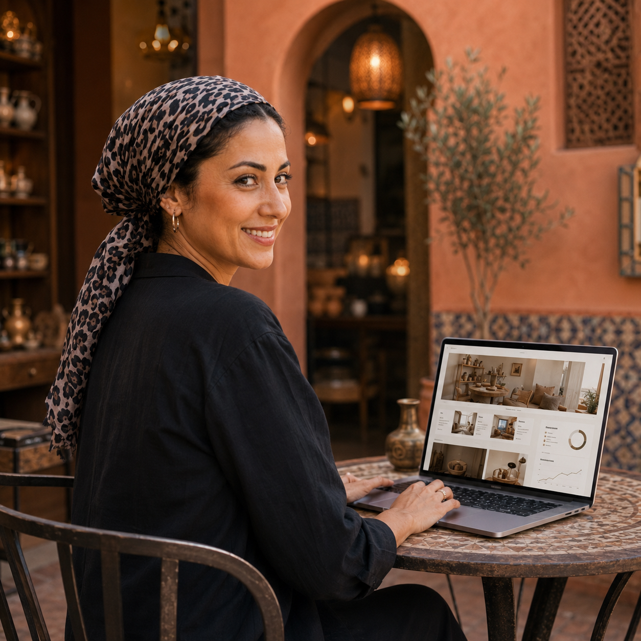 Moroccan business owner checking their online business presence on a phone