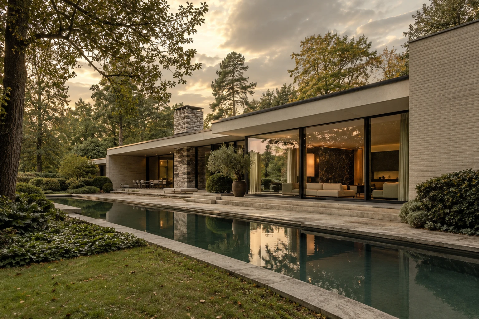 Une villa moderniste de plain-pied ouverte sur un jardin arboré